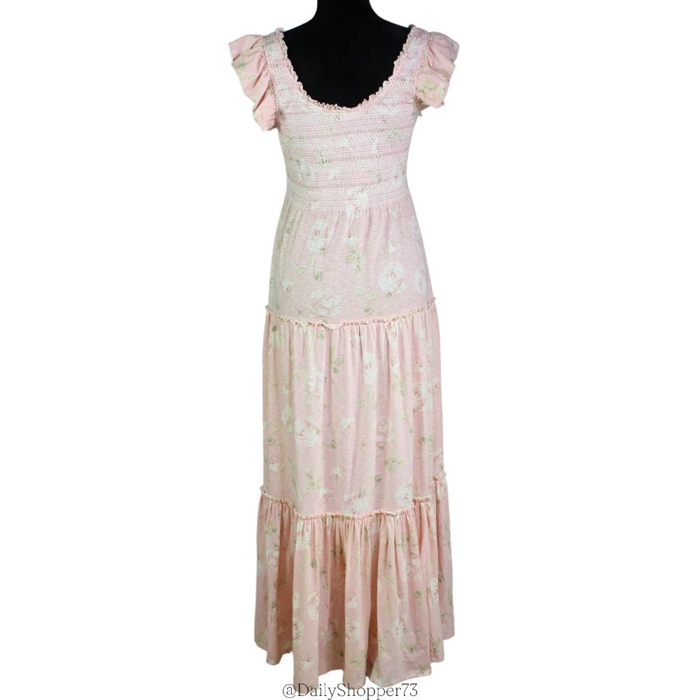 LoveShackFancy Women's "Chessie" Ballet Pink Floral Smocked Maxi Dress - Picture 8 of 12